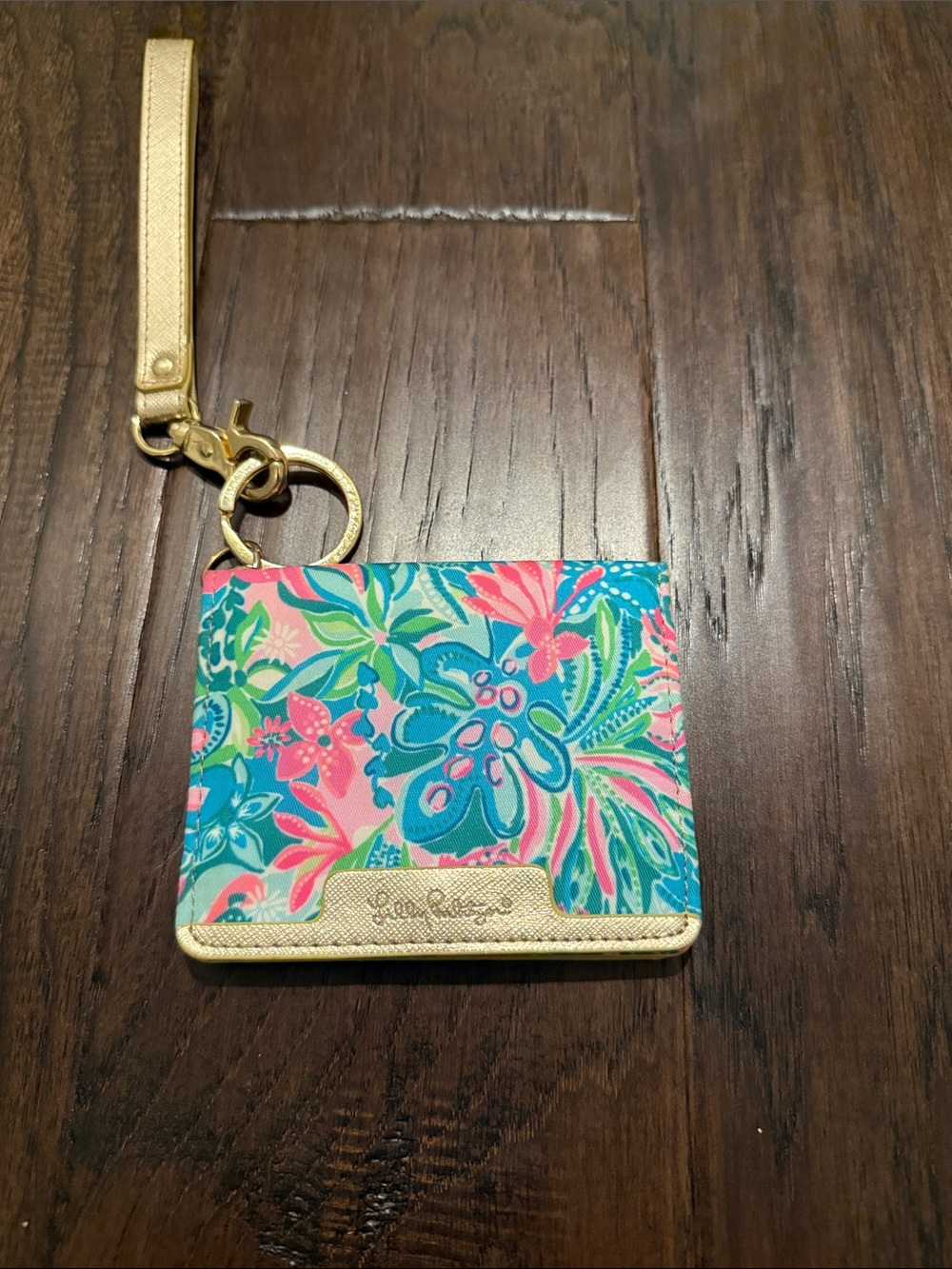Lilly Pulitzer Floral Wristlet Card Case in Pink, Teal & Gold
